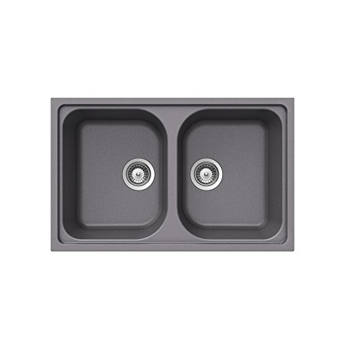 Évier de cuisine en granit Alba 80 B-TG avec évier en teck 40143487 Alba 80 B-TG à double bac, aluminium